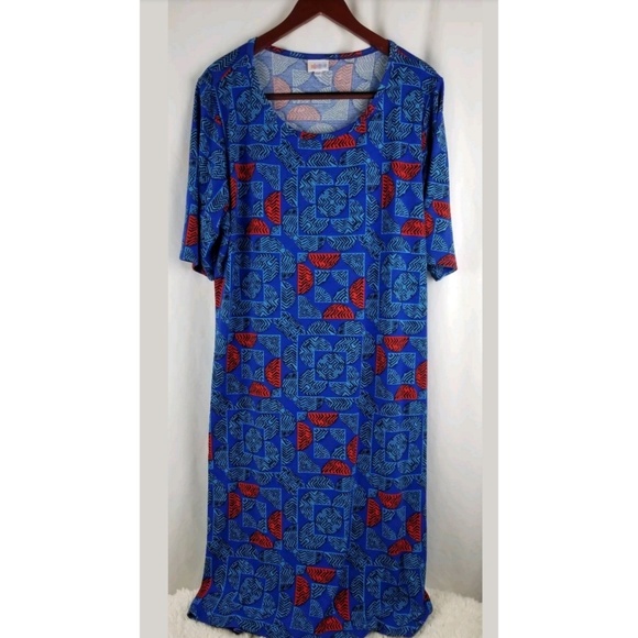 LuLaRoe Dresses & Skirts - Lularoe Womens Dress Maxi Blue Red Geometric Sz 3X
